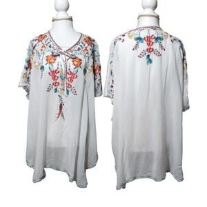 Johnny Was Selena Embroidered Travel Vacation Peasant Top Tunic Blouse XS